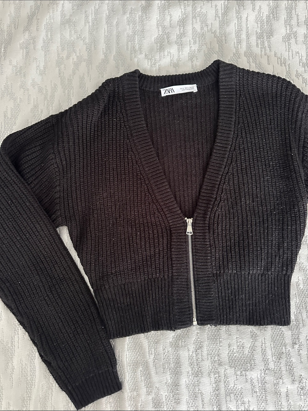 ZARA Black Ribbed Zip-Up Cardigan Sweater